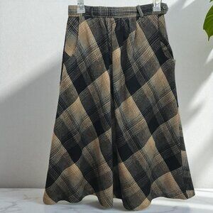 Vintage 70s Wool Skirt Plaid High Waist Pockets